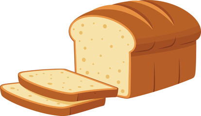 Freshly baked loaf of white bread with two slices cut ready for enjoyment delicious breakfast staple and sandwich ingredient food photography isolated on transparent background