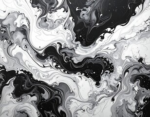Swirling monochrome abstract paint, fluid motion, grayscale