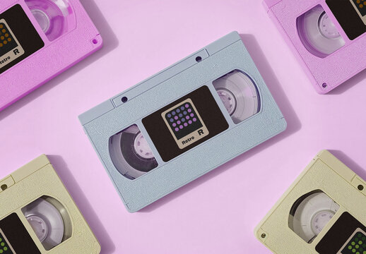 Pastel Retro Cassette Tape Mockup