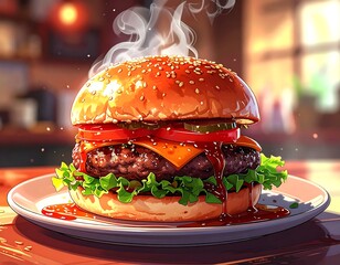 Delicious burger on a plate