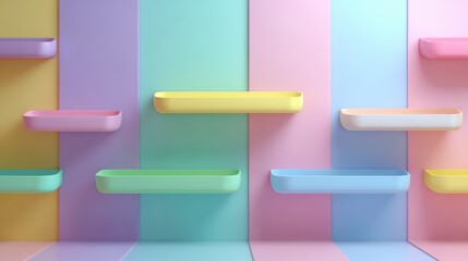 Colorful Shelving Units Against Pastel Wall for Modern Interior Design