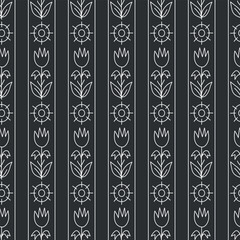 Seamless geometric pattern with tulips. Print for textile, fabric, covers, wallpapers, print, gift wrap, decoupage, scrapbooking, quilting. For fashion fabric. Retro stylization.