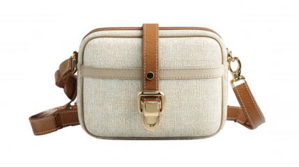 Small patterned messenger bag with leather strap isolated on transparent background