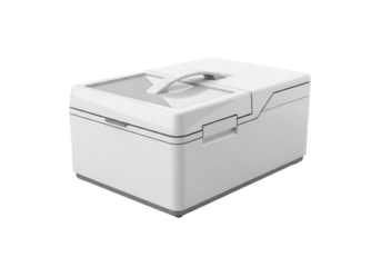 White cooler box with handle on black