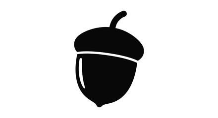 A simple black illustration of an acorn in bold silhouette