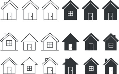 Fototapeta premium House icon comparison, black and white homes, residential design set, architecture symbols, vector illustration, minimal layout, urban planning, building concept