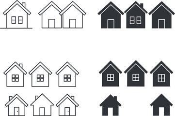 Fototapeta premium House icon comparison, black and white homes, residential design set, architecture symbols, vector illustration, minimal layout, urban planning, building concept