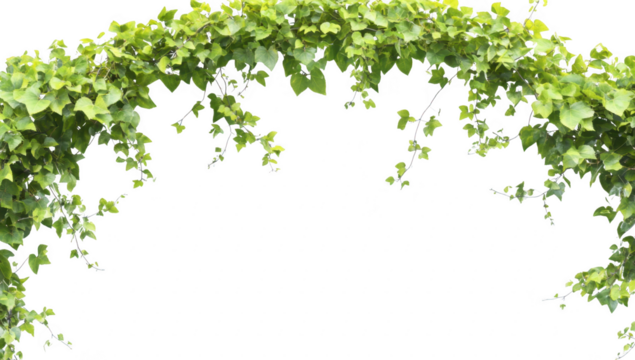 Lush green ivy leaves gracefully arching over a blank white background. creating a natural frame perfect for invitations. greetings. or decorative purposes in design projects