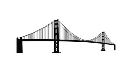 Detailed depiction of a suspension bridge structure in black silhouette