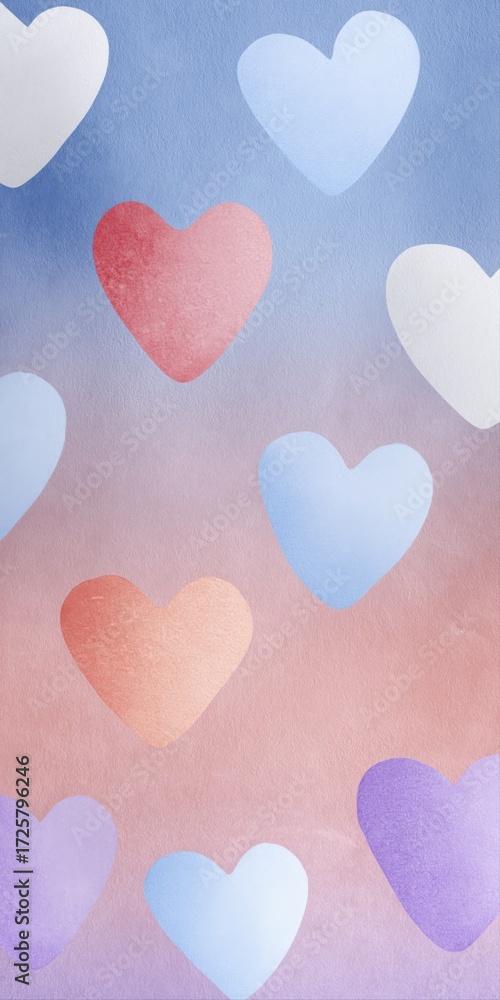 Poster pastel heart pattern on soft gradient background