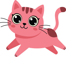 Charming pink cartoon cat illustration with big eyes whimsical feline character for children designs playful companion art isolated on transparent background