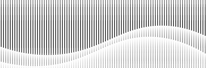 Abstract art geometric background with vertical lines. Optical illusion with waves and transition.