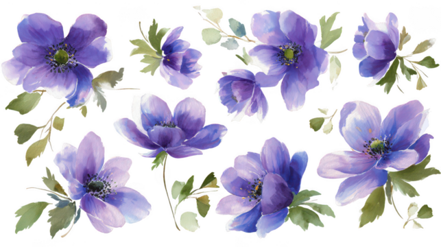 Watercolor purple floral arrangement isolated on transparent background