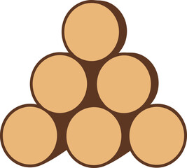 Pile of six stacked wooden logs cut ends visible natural texture timber resources forestry industry construction material woodpile isolated on transparent background