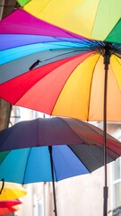 Colorful umbrellas layered outdoors