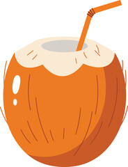 Refreshing coconut drink with straw tropical beverage refreshment summer holiday beach party tropical oasis isolated on transparent background