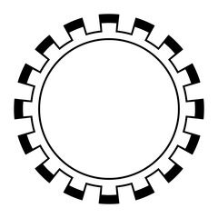Circle frame with seamless battlement or gear pattern. Decorative border based on patterns of Puebloans, a Native American culture in Southwestern United States. Isolated black and white illustration.