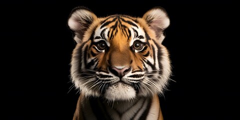 Fototapeta premium Closeup Portrait of a Majestic Young Tiger Cub on Black Background