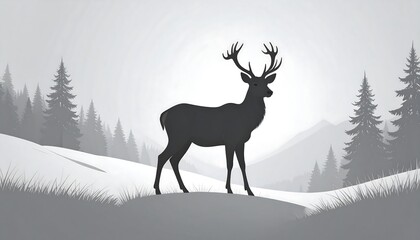 Silhouette of a deer in a winter landscape