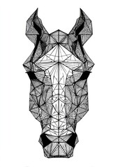 A captivating geometric horse's head, intricately detailed with a complex network of lines and polygons.