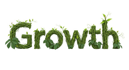 Vines Forming the Word Growth with Leaves and Greenery Transparent Background