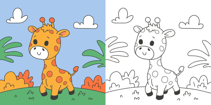 Giraffe line art drawing coloring page