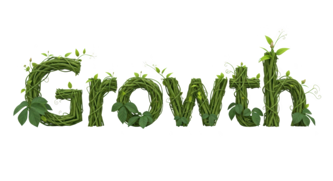 Vines Forming the Word Growth with Leaves and Greenery Transparent Background
