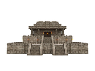 Isolated 3D rendered illustration of an ancient Aztec style fantasy temple building.
