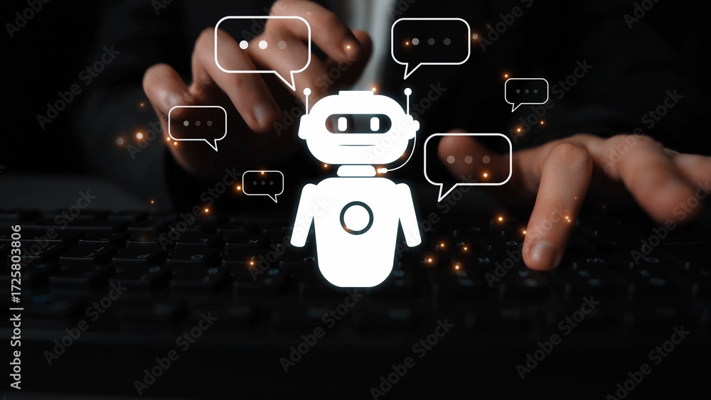 Poster ai chatbot virtual assistant interacting with users through ai conversation bubbles, symbolizing ai 