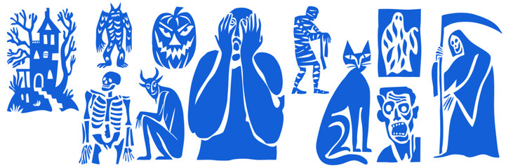 Obraz premium Abstract halloween cut out style icons of spooky design elements