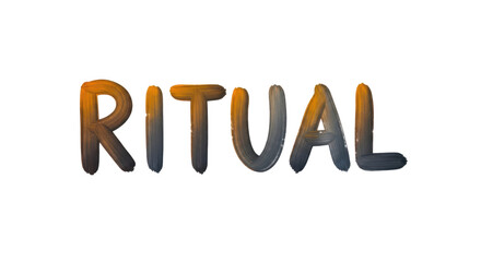 The word Ritual rendered in a textured font with a gradient of warm orange to cool blue hues set against a transparent background