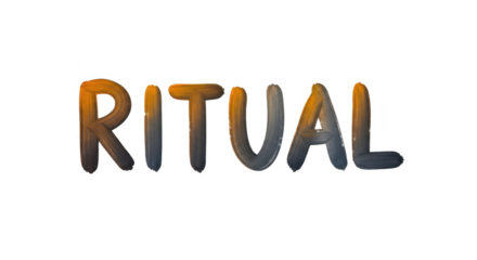 The word Ritual rendered in a textured font with a gradient of warm orange to cool blue hues set against a transparent background