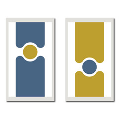 Set of 2 Abstract Minimalist Geometric Wall Art Prints - Mustard Yellow & Blue Mid-Century Modern Diptych Decor
