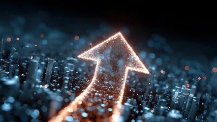 Futuristic digital growth arrow illustrating financial progress and innovation in a vibrant urban landscape with advanced technology elements - Powered by Adobe