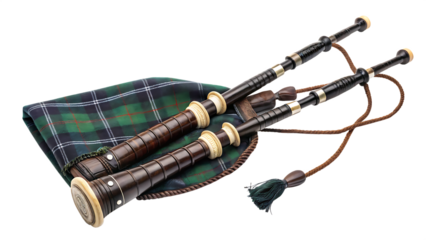 St. Andrew’s Day bagpipes cut out isolated on white background, cut out on PNG. AI GENERATED.
