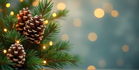 Festive Pine Cones and Twinkling Lights: Winter Holiday Background