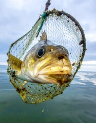 Fish caught in fishing net