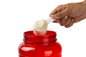 Protein powder.protein shake isolated on white background.Shaker bottle with protein.Food...
