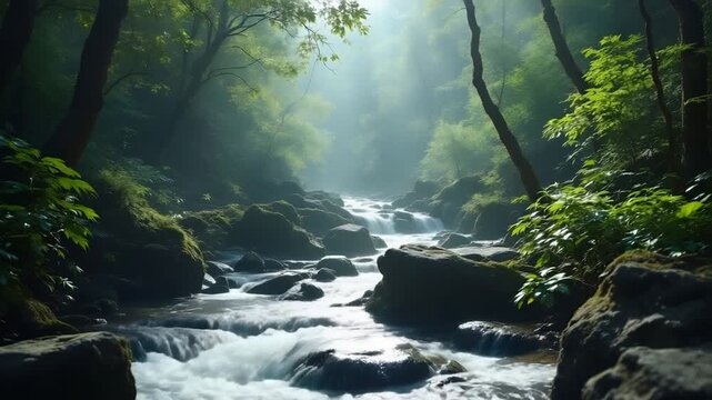 Beautiful Forest River Flow &ndash; Nature Relaxation Background