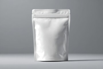 Minimal Doypack Pouch Mockup on Gray Background with Matte Finish and Soft Natural Shadow
