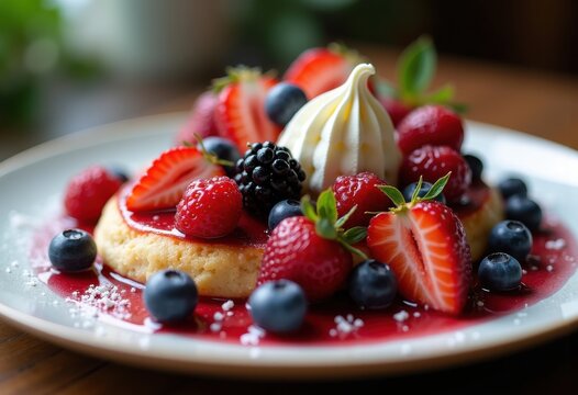 Colorful Dessert Berry Medley Gourmet Treat Vibrant Artistry Exquisite Presentation Sweet Plate