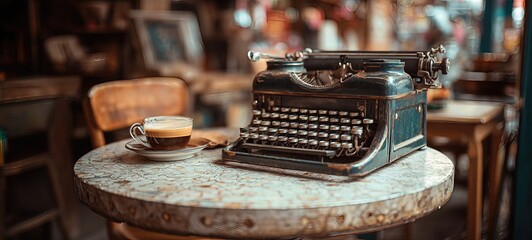 Antique Typewriter with Coffee in Writer's Study
