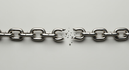 A broken chain symbolizing supply chain disruption on a neutral background