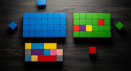 Colorful Blocks Arranged on Wooden Table Surface