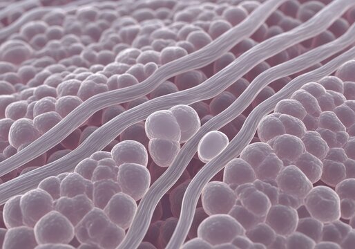 Hyper-detailed microscopic rendering of articular cartilage smooth hyaline matrix glowing chondrocytes detailed joint tissue micrograph medical biology microscopic anatomy cellular structure