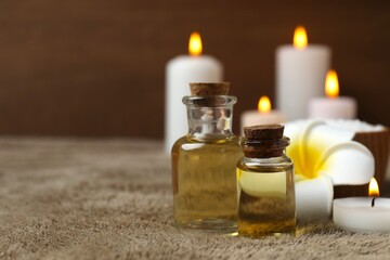 Spa accessories with oil in massage room