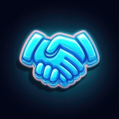 Obraz premium Vibrant, stylized illustration of two hands clasped in a neon-blue handshake against a dark background.