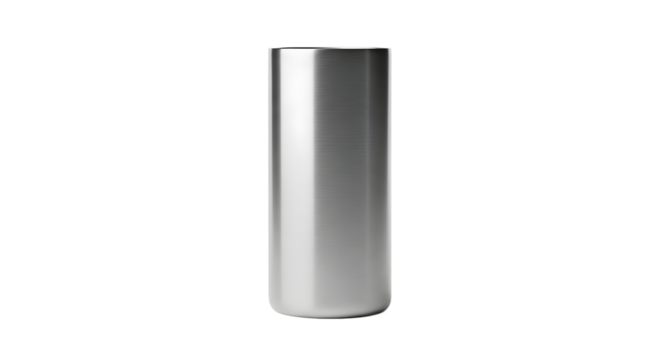 A sleek stainless steel tumbler, a plain unbranded object perfect for mockups, isolated on a clean white background with no shadow or text