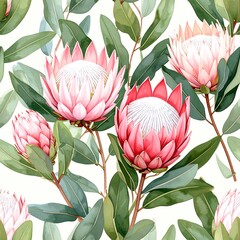 Floral pattern with protea flowers