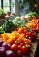 Vibrant Rainbow Display of Seasonal Vegetables Showcase Bounty of Nature's Colors